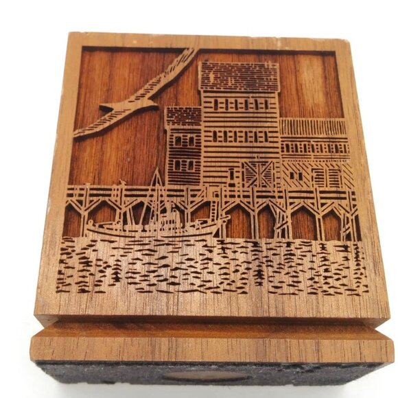 Vintage Walnut Wood Laser Engraved Desk Accessory Office Decor, Nautical Coastal - Picture 1 of 12